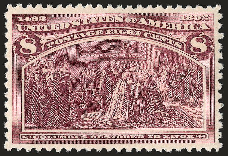 8c Columbian (236).> Mint N.H., bright shade on crisp paper, well-proportioned margins, fresh and Extremely Fine, a pretty stamp, with copy of 2002 P.F. certificate for block