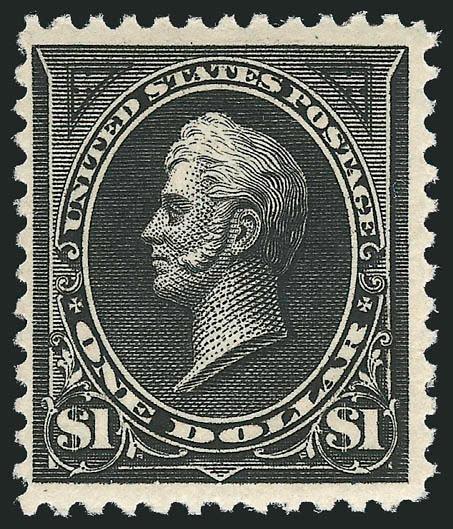 $1.00 Black, Ty. II (261A).> Mint N.H., intense shade and proof-like impression, three enormous margins<><>^VERY FINE. A SCARCE MINT NEVER-HINGED EXAMPLE OF THE 1894 $1.00 TYPE II UNWATERMARKED BUREAU
ISSUE.^<><>We have offered only ten other Min