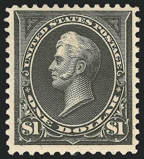 $1.00 Black, Ty. II (276A). Mint N.H.,> proof-like impression, well-centered<><>^VERY FINE. A CHOICE AND VERY RARE MINT NEVER-HINGED $1.00 TYPE II 1895 ISSUE.^<><>With 1978 and 2000 P.F. certificates
