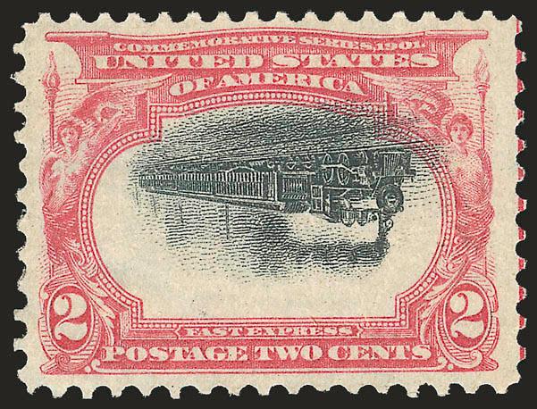 2c Pan-American, Center Inverted (295a).> Lightly hinged, superbly centered with wide balanced margins, rich color and clear impressions of vignette and frame<><>^EXTREMELY FINE. ONE OF THE FINEST ORIGINAL-GUM
EXAMPLES OF THE 2-CENT PAN-AMERICAN IN