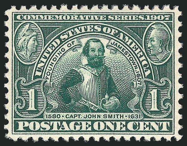 1c Jamestown (328).> Mint N.H., brilliant color on post-office fresh paper, perfectly centered, Extremely Fine Gem, a superb stamp in every respect, with 2001 P.S.E. certificate for block