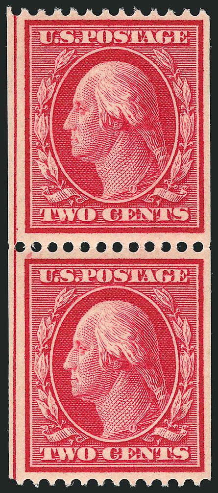 2c Carmine, Coil (349).> Mint N.H. pair, intense shade and impression, wide margins, Very Fine and choice, with 1995 P.F. certificate
