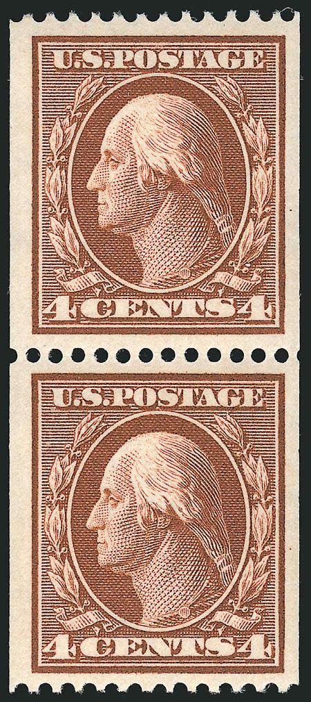 4c Orange Brown, Coil (350).> Mint N.H. pair, rich color and proof-like impression, wide and balanced margins, fresh and Extremely Fine, with 1999 P.F. certificate