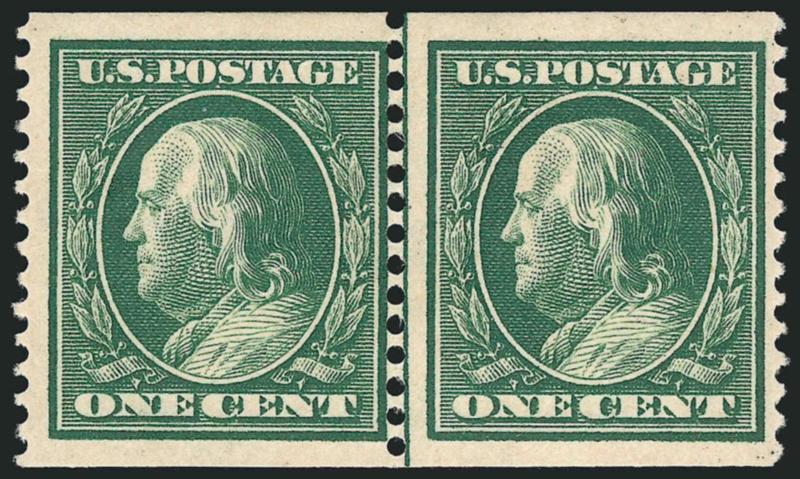 1c Green, Coil (352).> Guide line pair, very lightly hinged, intense shade and proof-like impression, Fine-Very Fine, with 2002 P.F. certificate