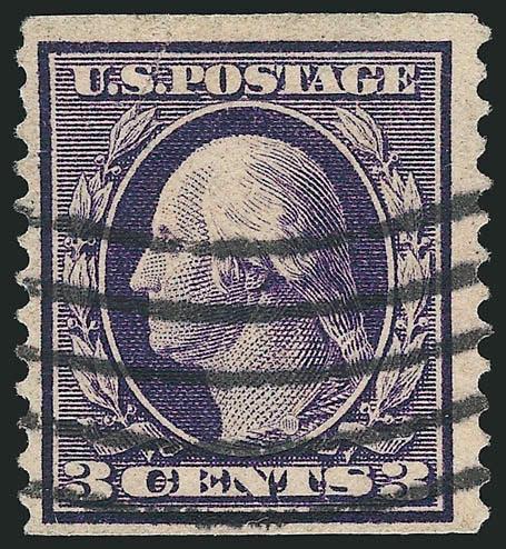 3c Deep Violet, Orangeburg Coil (389).> Intense shade and impression, usual wavy-lines machine cancel, top margin slightly trimmed (probably to remove a tiny corner crease as usually occurs on this issue, small
sealed tear at top<><>^FINE APPEARING