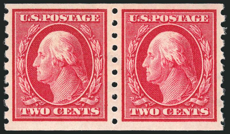 2c Carmine, Coil (393).> Mint N.H. pair, radiant color as fresh as the day it was printed on bright paper, wide margins, fresh and Extremely Fine, with 2003 P.F. certificate