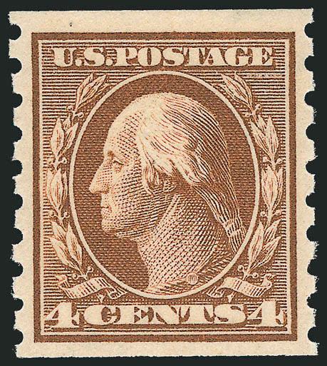 4c Brown, Coil (395).> Mint N.H., radiant color, wide margins, Very Fine and choice, with 2005 P.F. certificate