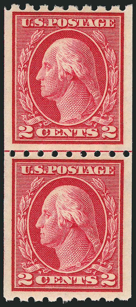 2c Carmine, Coil (411).> Mint N.H. guide line pair, brilliant color, Fine-Very Fine, an attractive guide line pair, with 2004 P.S.E. certificate