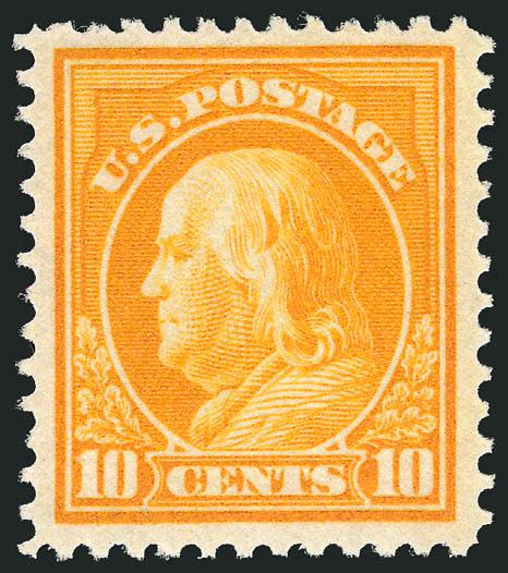 10c Orange Yellow (416).> Mint N.H., vivid color as fresh as the day it was printed, wide margins, Very Fine and choice, great visual appeal, with 2003 P.F. certificate