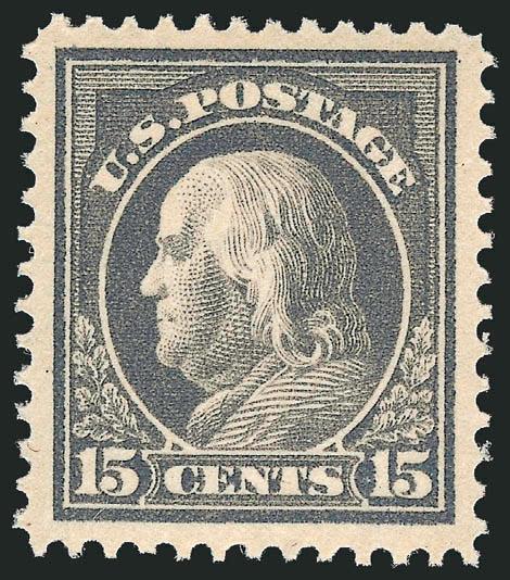 15c Gray (418).> Mint N.H., intense shade on bright paper, wide and balanced margins, fresh and Extremely Fine, with 2001 P.F. certificate for plate block