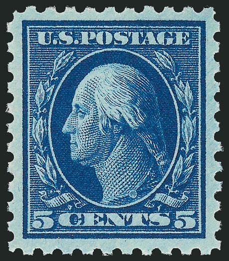 5c Blue (428).> Mint N.H., deep rich color, gorgeous centering with wide and balanced margins, Extremely Fine Gem, with 1997 P.F. and 2008 P.S.E. certificates (XF-Superb 95 SMQ $1,050.00), only two have graded
higher to date (22 others share this gr