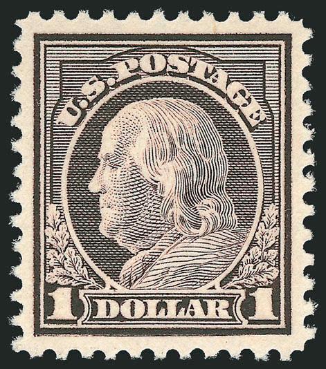 $1.00 Violet Brown (518).> Mint N.H., brilliant color on bright paper, perfectly centered with wide and balanced margins, long and full perforations all around<><>^EXTREMELY FINE GEM. A MAGNIFICENT MINT
NEVER-HINGED EXAMPLE OF THE $1.00 1917 ISSUE,