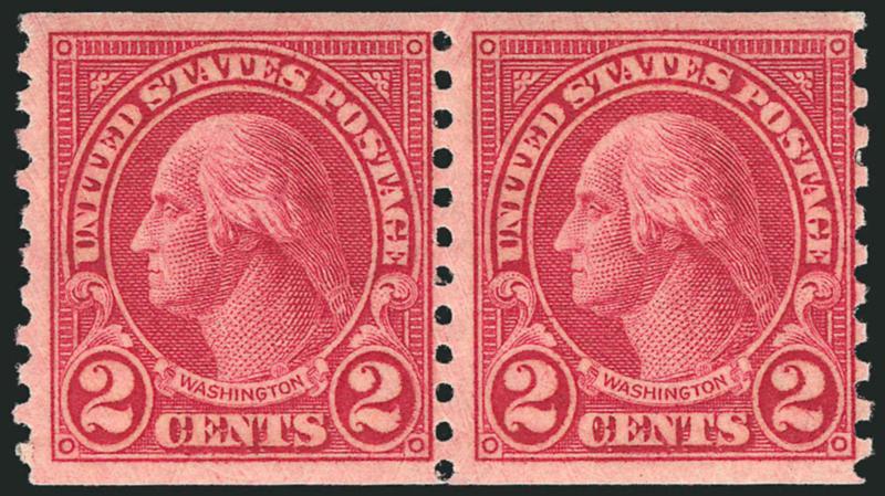 2c Carmine, Ty. II, Coil (599A).> Mint N.H. pair, intense shade and impression, fresh and Fine, with 2002 P.S.E. certificate