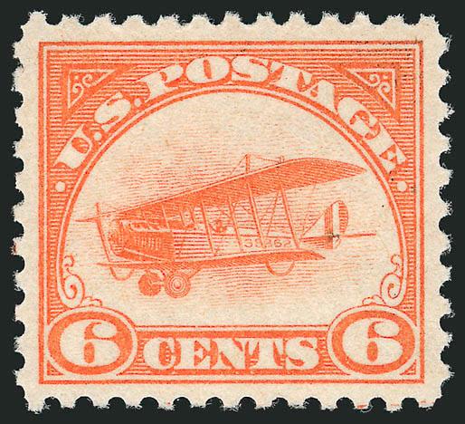6c Orange, 1918 Air Post (C1).> Mint N.H., vibrant color as fresh as the day it was printed, well-balanced margins, fresh and Extremely Fine, with 2004 P.F. and 2006 P.S.E. certificates (XF 90 SMQ
$260.00)