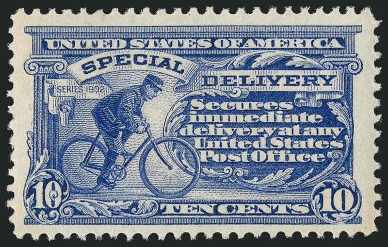 10c Ultramarine, Special Delivery (E8).> Mint N.H., radiant color on bright paper, wide margins, fresh and Extremely Fine, with 2001 P.F. certificate