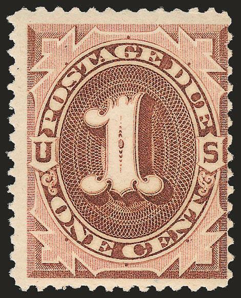 1c Deep Brown, Special Printing (J8). Mint N.H.,> beautiful intense shade and sharp proof-like impression on bright paper<><>^FINE. A WONDERFUL MINT NEVER-HINGED EXAMPLE OF THE RARE ONE-CENT POSTAGE DUE SPECIAL
PRINTING.^<><>The 1c, 2c and 3c are