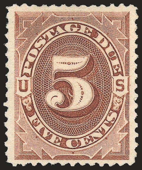 5c Deep Brown, Special Printing (J11).> Original gum, choice centering, rich color and proof-like impression on bright paper<><>^VERY FINE. A BEAUTIFUL ORIGINAL-GUM EXAMPLE OF THE RARE 5-CENT POSTAGE DUE SPECIAL
PRINTING.^<><>It has been estimate