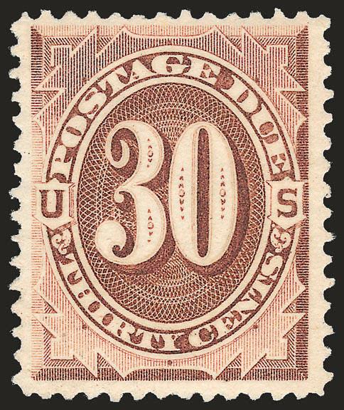 30c Deep Brown, Special Printing (J13).> Original gum, lightly hinged, dark color on brilliant paper, choice centering<><>^EXTREMELY FINE. A MAGNIFICENT 30-CENT POSTAGE DUE SPECIAL PRINTING.^<><>It has been
estimated that no more than 179 example