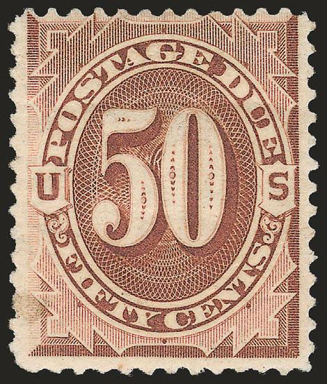50c Deep Brown, Special Printing (J14).> Original gum, fresh color and clear impression, three wide margins, small stain spot at left, light horizontal crease<><>^FINE APPEARING EXAMPLE OF THE 50-CENT POSTAGE
DUE SPECIAL PRINTING.^<><>It has been