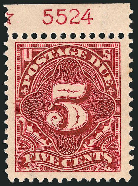 5c Deep Claret (J48).> Mint N.H. with <plate no. 5524 and part arrow at top,> rich color, huge margins, Very Fine and choice, with 2003 P.S.E. certificate