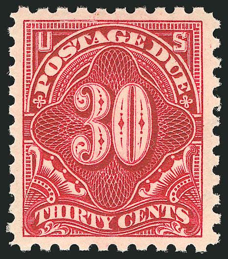 30c Carmine Lake (J57).> Mint N.H., deep rich color on bright fresh paper, well-centered with wide margins, Extremely Fine, a beautiful stamp, with 2001 P.F. certificate