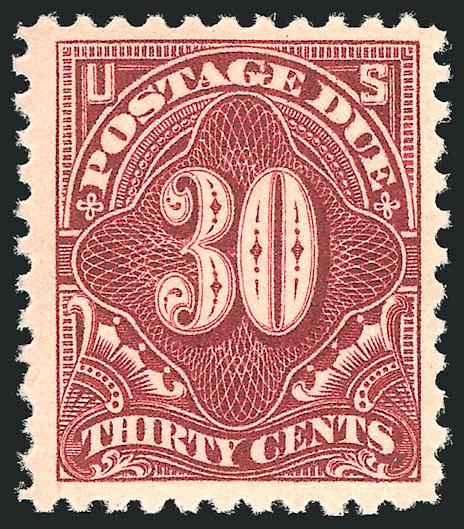 30c Deep Claret (J66a).> Mint N.H., intense color and proof-like impression, wide margins, Very Fine and choice, with 1993 P.F. certificate