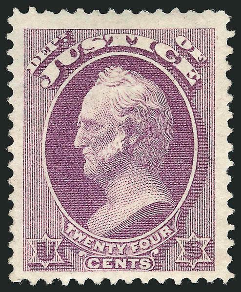 24c Justice (O32).> Original gum, lightly hinged, bright shade, huge margins, fresh and Extremely Fine, with 1983 P.F. certificate