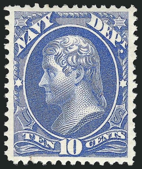 10c Navy (O40).> Original gum, lightly hinged, brilliant color on crisp paper, beautifully centered, Extremely Fine Gem, with 2006 P.S.E. certificate (XF 90 SMQ $455.00), only two have been graded to date and
both have graded 90, which seems one gra