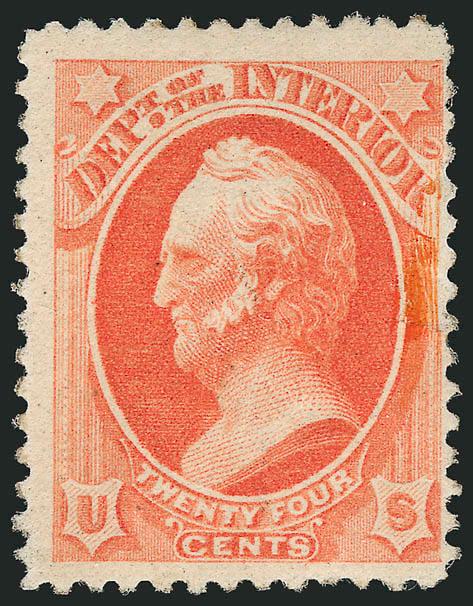 24c Interior, Soft Paper (O103).> Unused (regummed), bright shade, expertly repaired at right with part of design drawn in, otherwise Fine example of this rarity, with 2003 P.S.E. certificate
