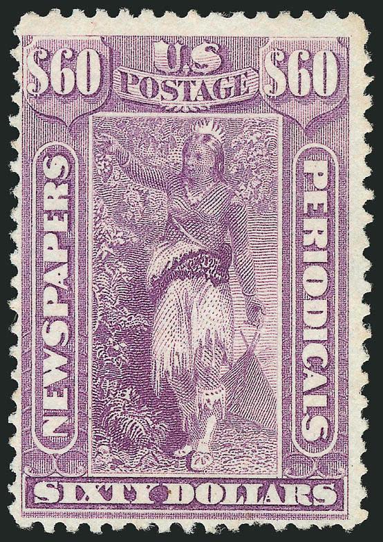 $60.00 Violet, 1875 Issue (PR32).> Unused (no gum), brilliant color, nibbed perf at bottom right, otherwise Fine example of this scarce Newspaper issue, with 2003 P.S.E. certificate