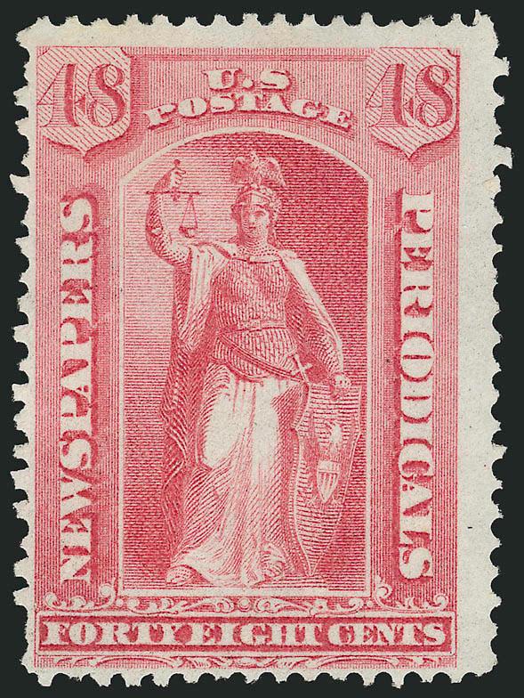 48c Pale Rose, 1875 Special Printing (PR43).> Without gum as issued, bright shade, small toned spot at top left (since removed), short perf at bottom left not mentioned on accompanying certificate, otherwise
Fine example of this scarce issue, only 26