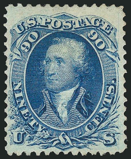 90c Blue, F. Grill (101).> Original gum, deep rich color, choice centering for this difficult issue with well-proportioned margins, expertly reperfed at right which is not noted on accompanying
certificate<><>^VERY FINE APPEARANCE. A RARE ORIGINAL-