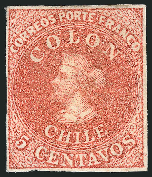 1854, 5c Orange Brown, Lithograph (7c).> Unused (no gum), full to large margins, gorgeous bright shade and remarkably fresh<><>^VERY FINE. THE 5-CENTAVOS LITHOGRAPH IS A RARE STAMP IN UNUSED CONDITION AND
ESPECIALLY DESIRABLE IN THIS SUPERB QUALITY