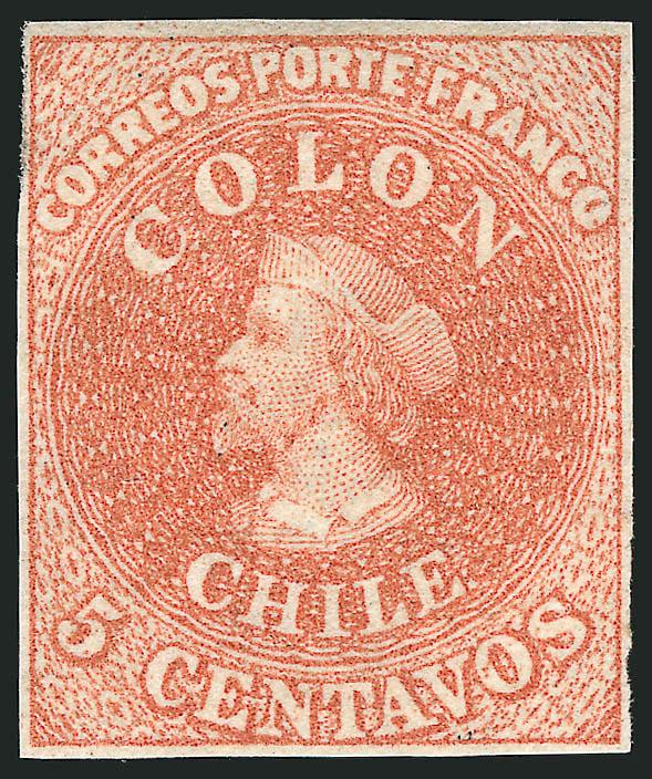 1854, 5c Orange Brown, Lithograph (7c).> Unused (no gum), full margins all around, distinctive pastel shade (Rose Brown)<><>^VERY FINE. A RARE UNUSED 5-CENTAVOS LITHOGRAPH IN A PLEASING ROSE BROWN SHADE.^<><>Ex
Galvez
