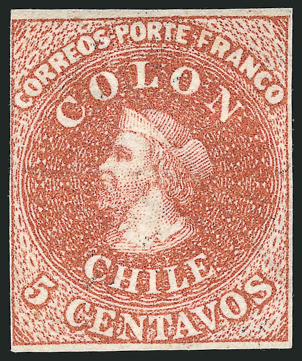 1854, 5c Red Brown, Lithograph (7a).> Unused (no gum), ample margins to clear at left, faint diaginal crease, Fine appearance, very scarce