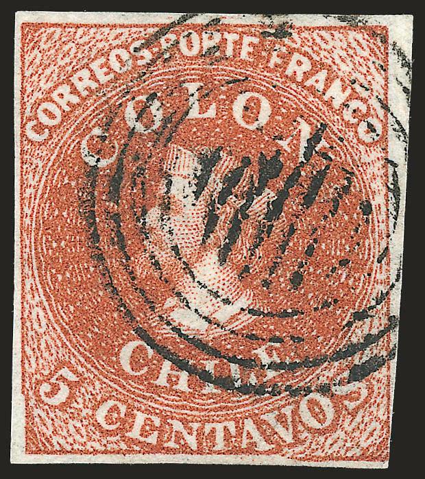 1854, 5c Red Brown, Lithograph, Transfer Flaw (7 var).> Blank 5Vt 316, <Centa squeezed,> large margins to clear, four-ring cancel clear of bottom, slight crease in margin only at upper right (clear of design),
Very Fine