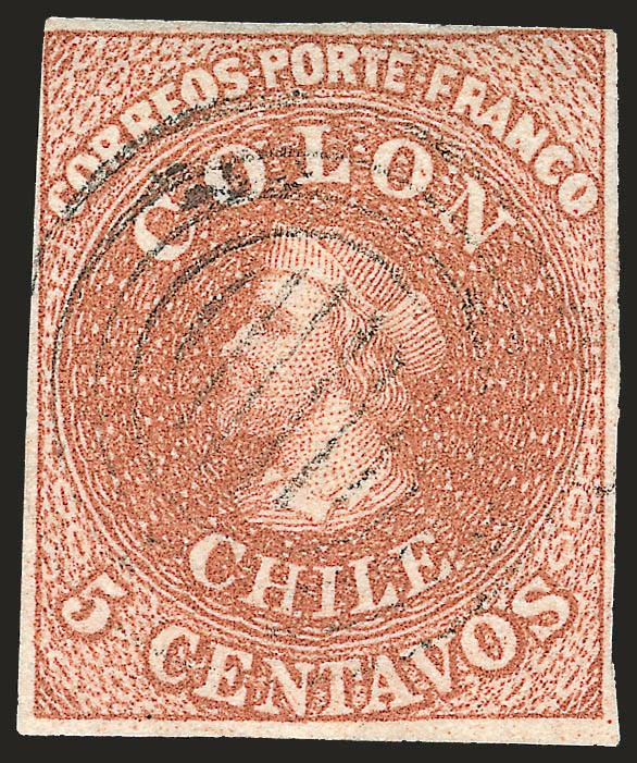 1854, 5c Red Brown, Lithograph, Transfer Flaw (7 var).> Blank 5Vt 66, <r of Franco and upper right corner squeezed,> large margins to touched, lightly cancelled, Fine, a subtle but scarce transfer flaw