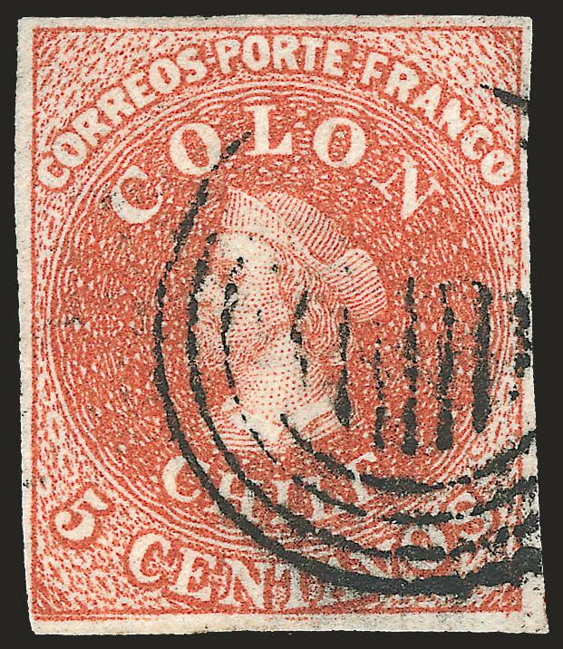 1854, 5c Red Brown, Lithograph, Transfer Flaw (7 var).> Part of <extra frameline at bottom left,> large margins, four-ring cancel, Extremely Fine