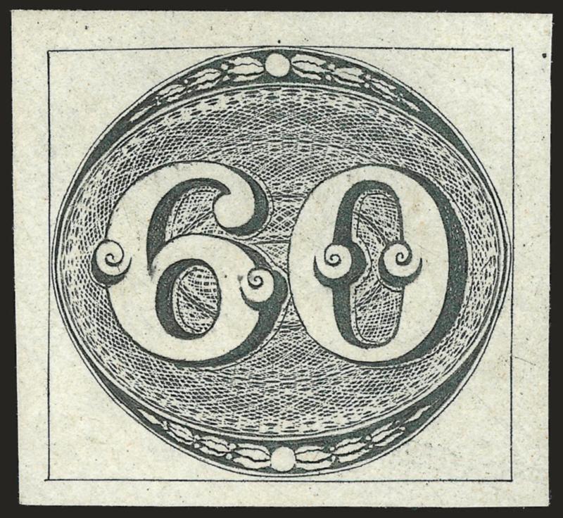 1843, 60r Black, Intermediate Impression (2).> Unused (no gum), large margins all around, strong relief impression on back, fresh and Extremely Fine, a superb unused example, Meyer Euros 1,500
