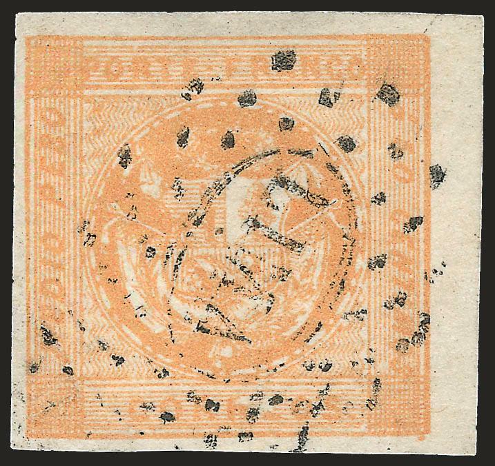 1858, -12p Buff (6).> Type A, large to huge margins, bright shade, cancelled by light strike of ^LIMA^ dotted oval, Extremely Fine, scarce in such choice condition, signed Holcombe