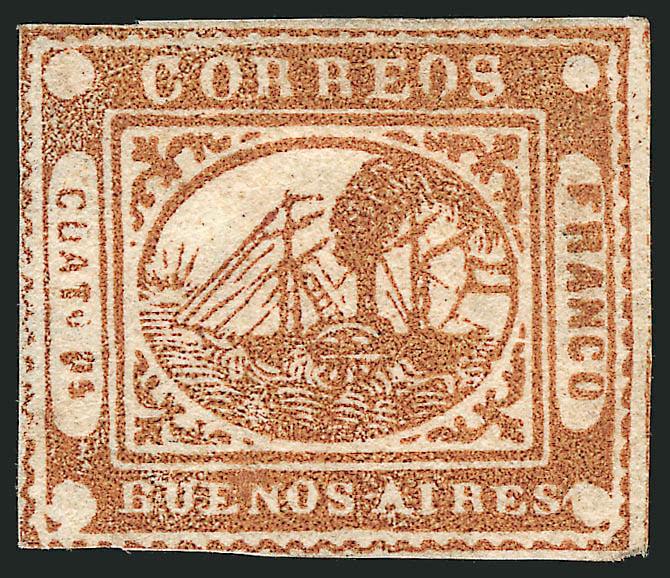1858, 4p (Cuato Ps) Chestnut Brown, Error of Color (4 unlisted variety).> Position 15, unused with traces of gum which may be original, ample to large margins except touched at bottom left, rich unadulterated
color in the distinct Chestnut Brown sh