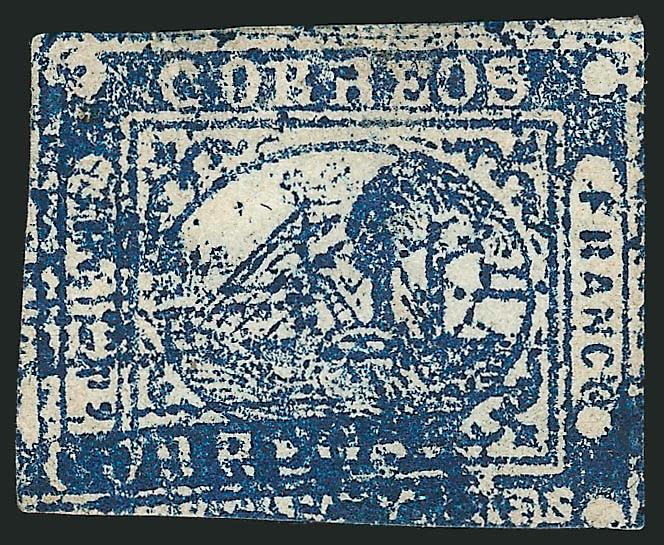 1859, 1p (In Ps) Blue, Double Impression (7c).> Unused (no gum), strong second impression, framelines mostly clear except in at bottom, corner crease, Fine appearance