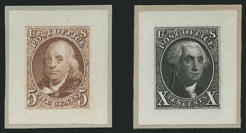 5c Orange Brown, 10c Black, Reproduction, Small Die Proofs (3P2-4P2).> With original gray card backing, Very Fine and choice, only 85 Roosevelt albums were produced