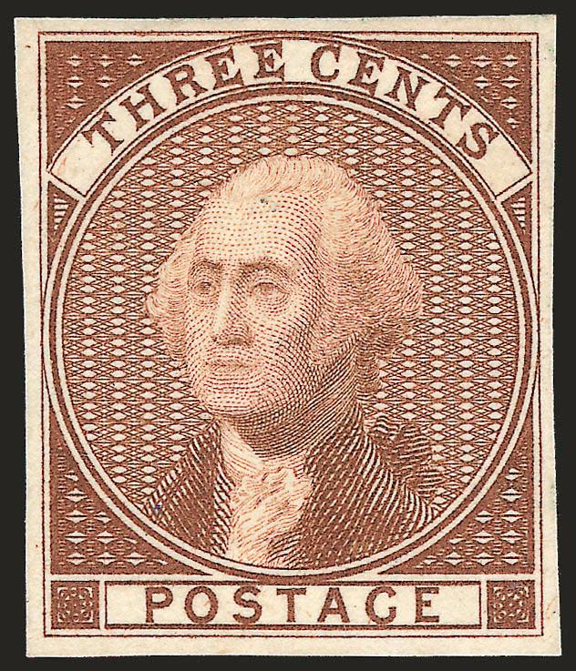 3c Brown, Bradbury, Wilkinson & Co. Essay on Stiff Stamp Paper (11-E5a).> Stamp size as always with ample to large margins, Extremely Fine