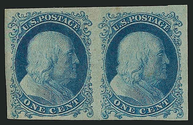 1c Bright Blue, Reprint Plate Proof on Stamp Paper (40Pa4).> Horizontal pair, intense shade, light corner crease at bottom right, appears Very Fine, scarce, Scott Retail as singles