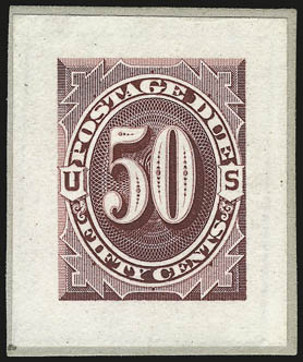 1c-50c Bright Claret, Postage Due Small Die Proofs (J22P2-J28P2).> On small gray cards from a Roosevelt Album, Extremely Fine