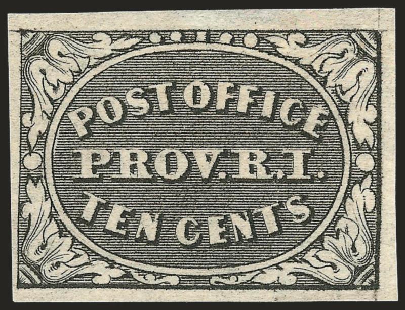 Providence R.I., 10c Gray Black (10X2).> Unused (no gum), large margins to full, detailed impression, fresh and Very Fine, with 1972 A.P.S. certificate, Scott Retail as with gum