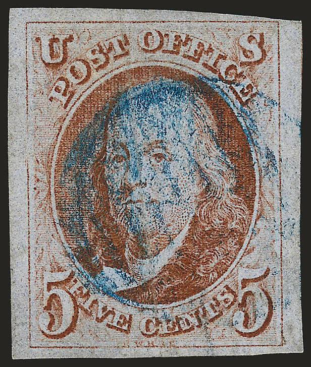 5c Brown Orange (1d).> Large to huge margins except close at top right, excellent color, vertical crease, otherwise Very Fine, with 1998 P.F. certificate