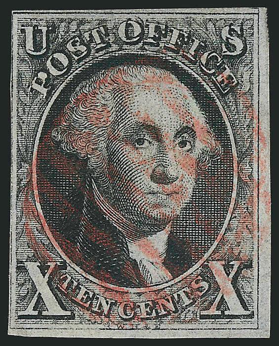 10c Black, Double Transfer Ty. B (2-B).> Position 31R, large margins to just in at left, bright shade, light strike of red grid cancel, the double transfer shows very clearly, faint horizontal crease at top,
Fine appearing example of this scarce vari