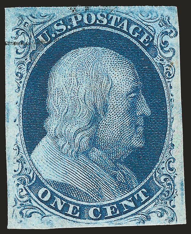 1c Blue, Ty. IIIa (8A).> Full margins, intense color, light face-free cancel, Very Fine and choice, with 1994 and 2001 P.F. certificates